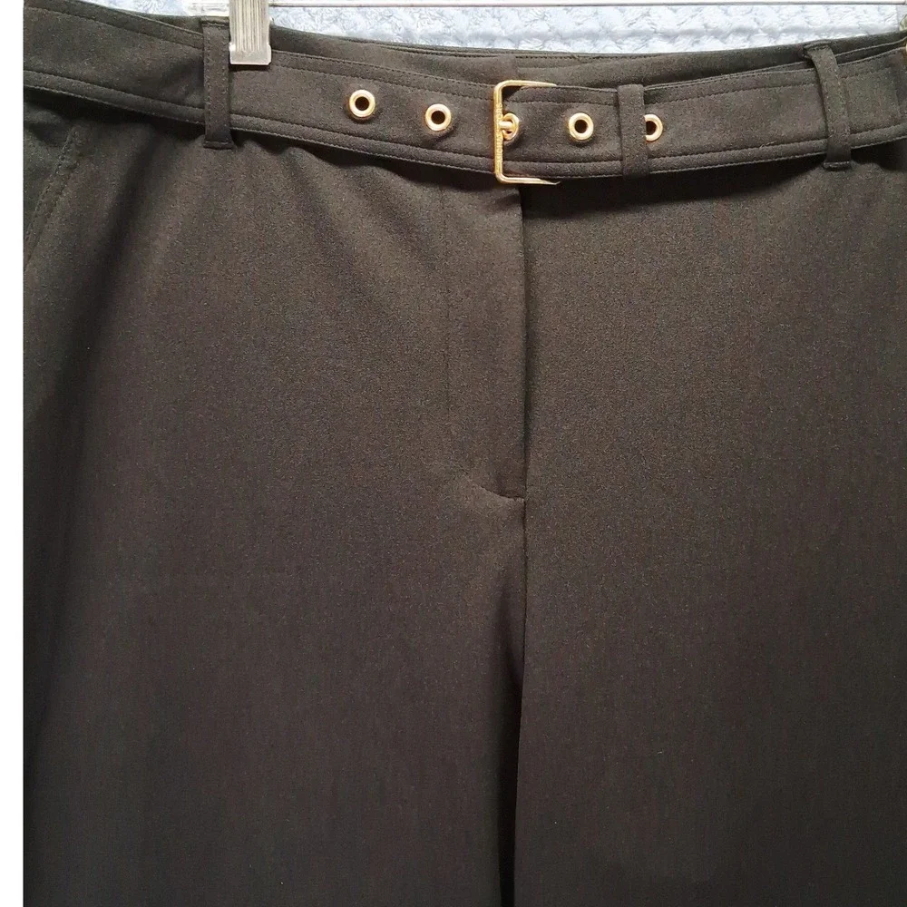 Michael Kors Black Belted Straight Leg Trousers Size 16 Wide Leg Relaxed Fit